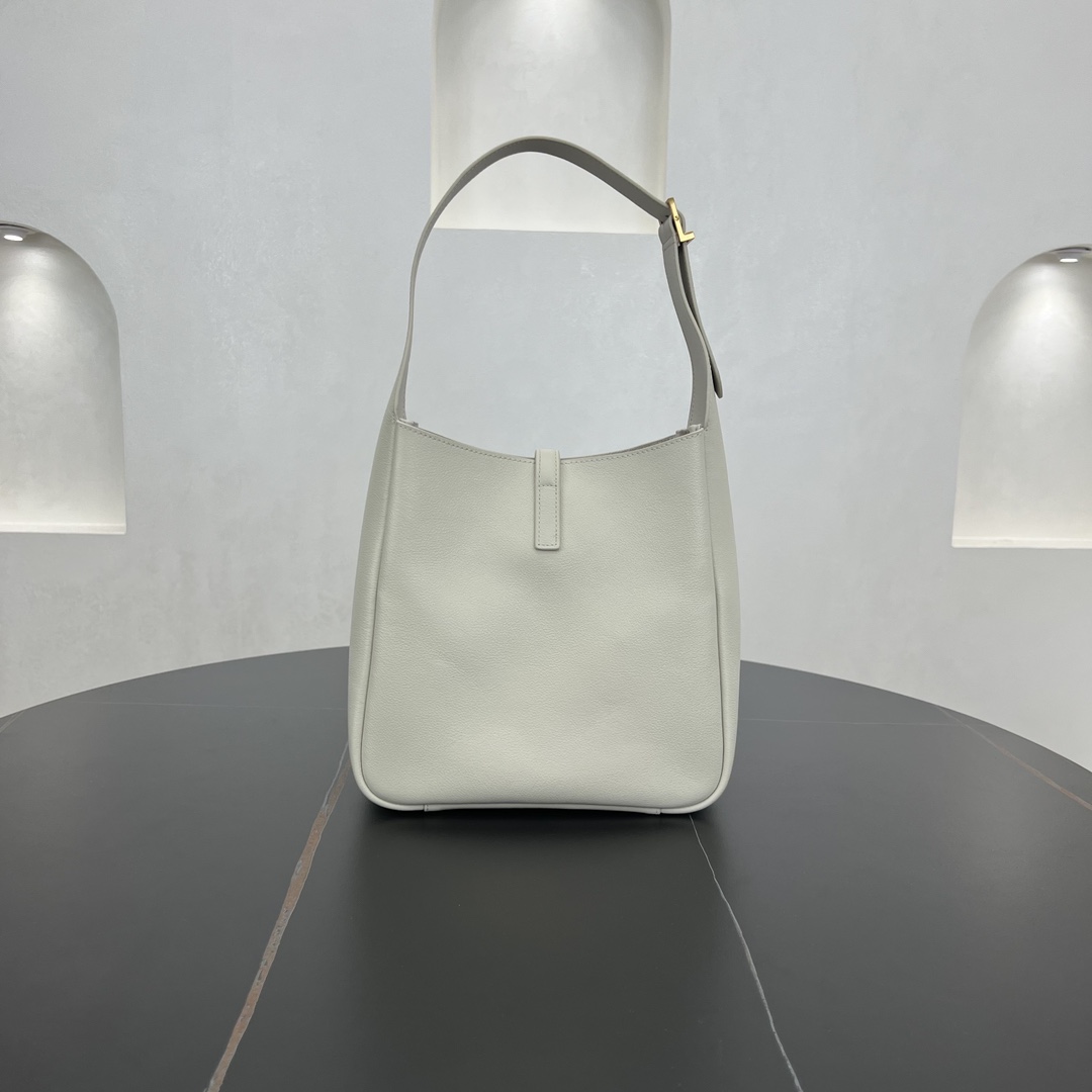 Saint Laurent LE 5 A 7 Small Soft Grained Calfskin Shoulder Bag Handbag White 713938